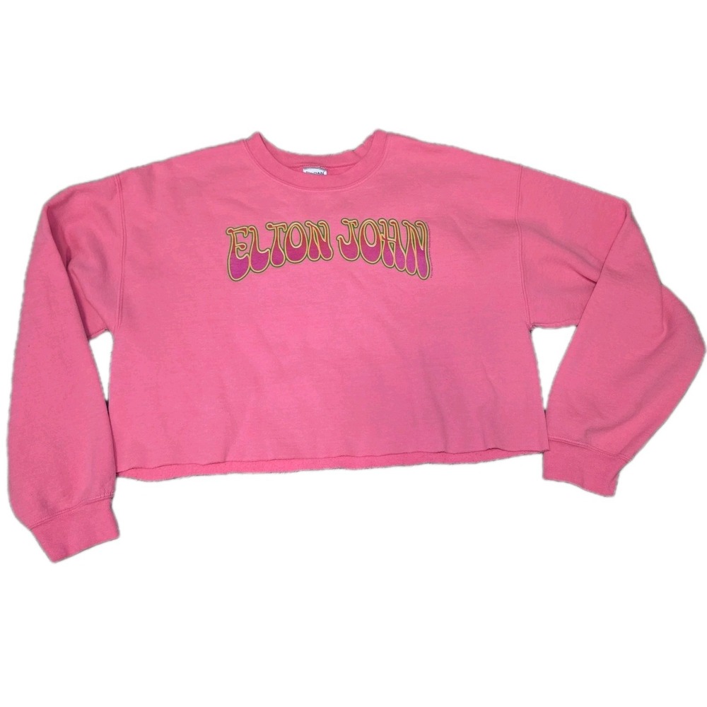 Elton‎ John Pink Cropped Boxy Sweatshirt Gildan Heavy Blend Size L Y2K